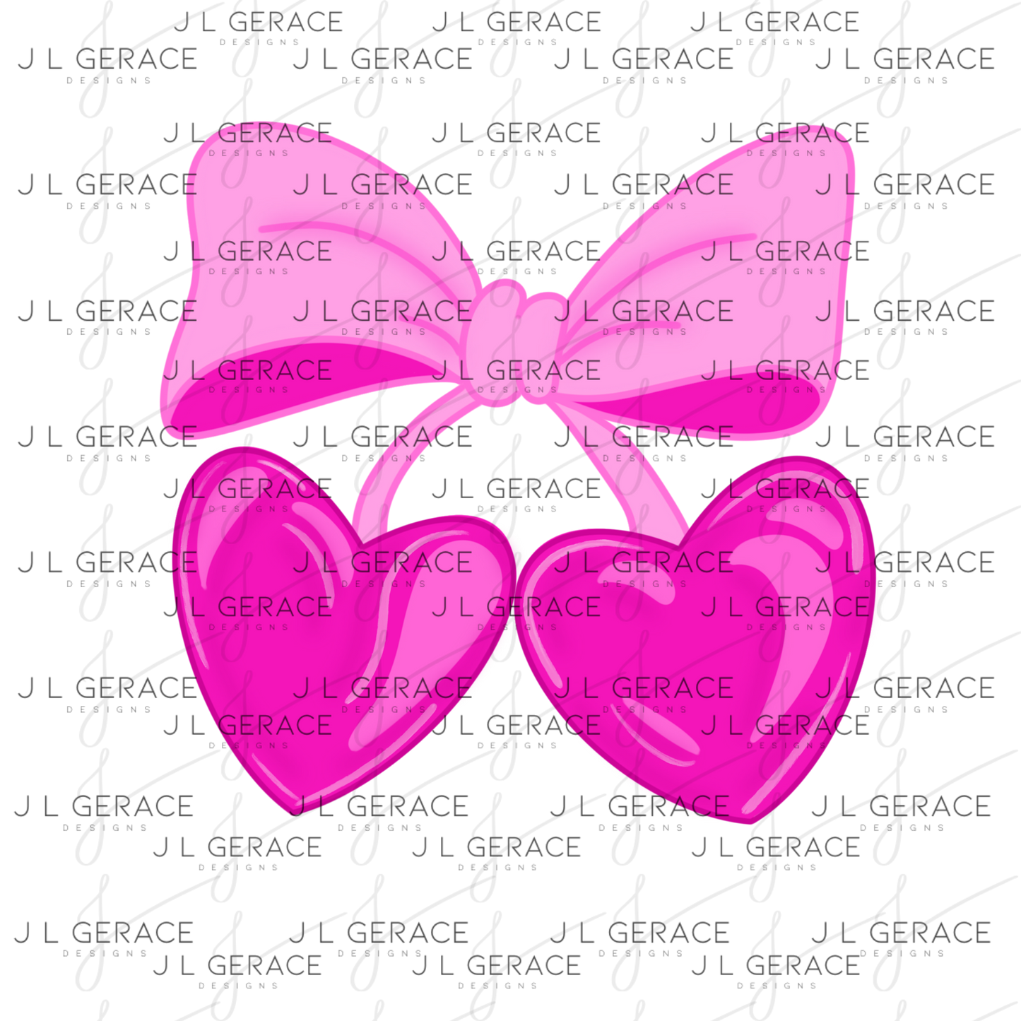 Pink Heart Cherries PNG – Cute Bow Cherry Clipart Design