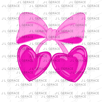 Pink Heart Cherries PNG – Cute Bow Cherry Clipart Design