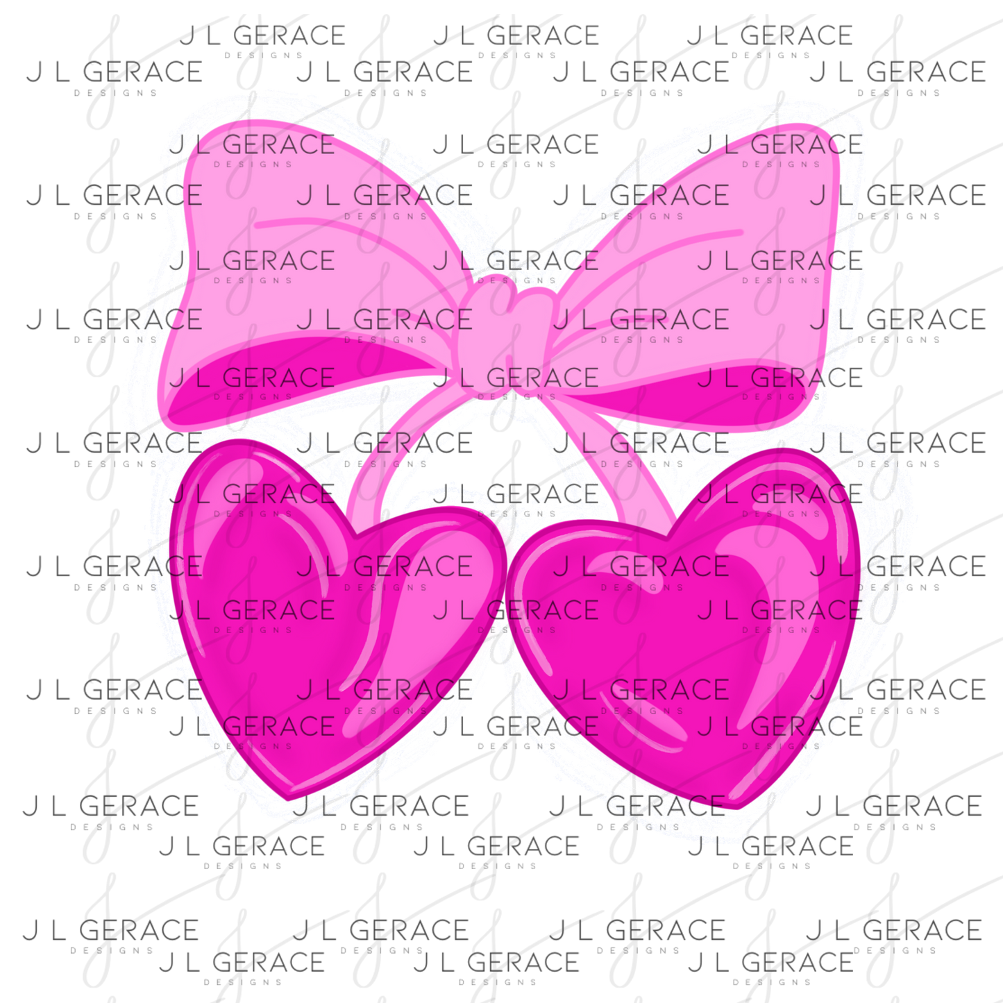 Pink Heart Cherries PNG with Bow String Glitter Design