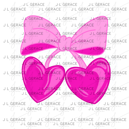 Pink Heart Cherries PNG with Bow String Glitter Design