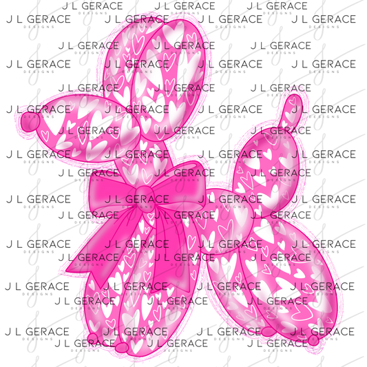 Pink Love Balloon Dog PNG with Glitter Outline and Heart Pattern