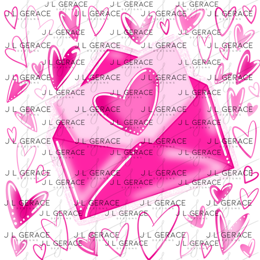 Pink Love Letter PNG with Glitter Outline and Heart Design