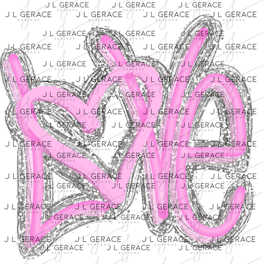 Pink Love Script PNG with String Glitter Outline