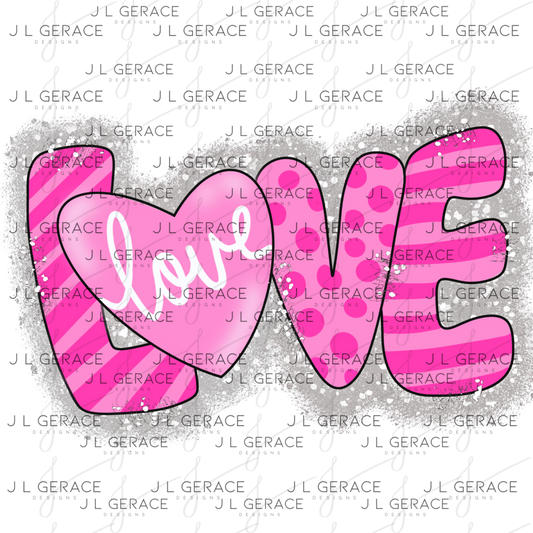 Dark Pink Patterned Love Letterng with Silver Splatter Background PNG