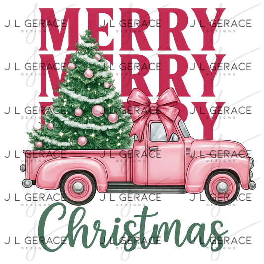 Pink Vintage Truck Christmas PNG – Merry Christmas Tree Clipart