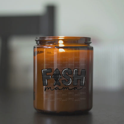 Fish Mama PNG – Black Glossy “FISH Mama” Design with Fish Silhouette Letter