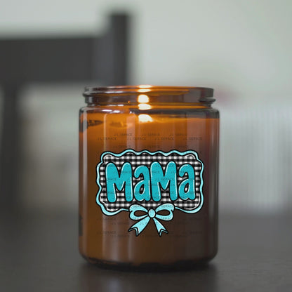 Mama PNG – Teal Glossy Lettering with Gingham Background & Bow