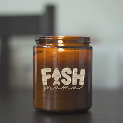 Fish Mama PNG – Tan Glossy “FISH Mama” Design with Fish Letter