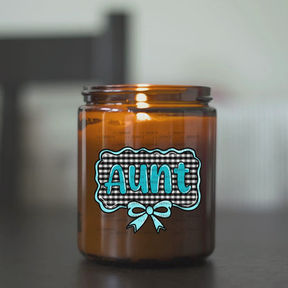 Aunt PNG – Teal Glossy Lettering with Gingham Background & Bow
