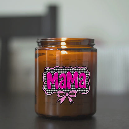 Mama PNG – Hot Pink Glossy Lettering with Gingham Background & Bow