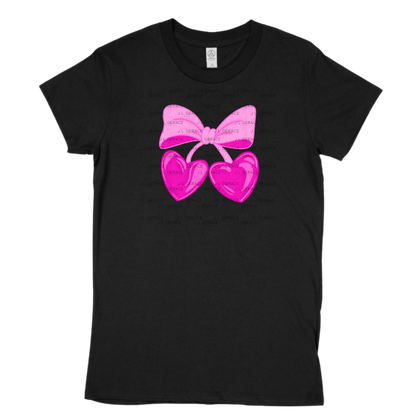 Pink Heart Cherries PNG – Cute Bow Cherry Clipart Design