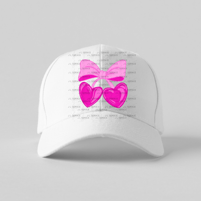 Pink Heart Cherries PNG – Cute Bow Cherry Clipart Design