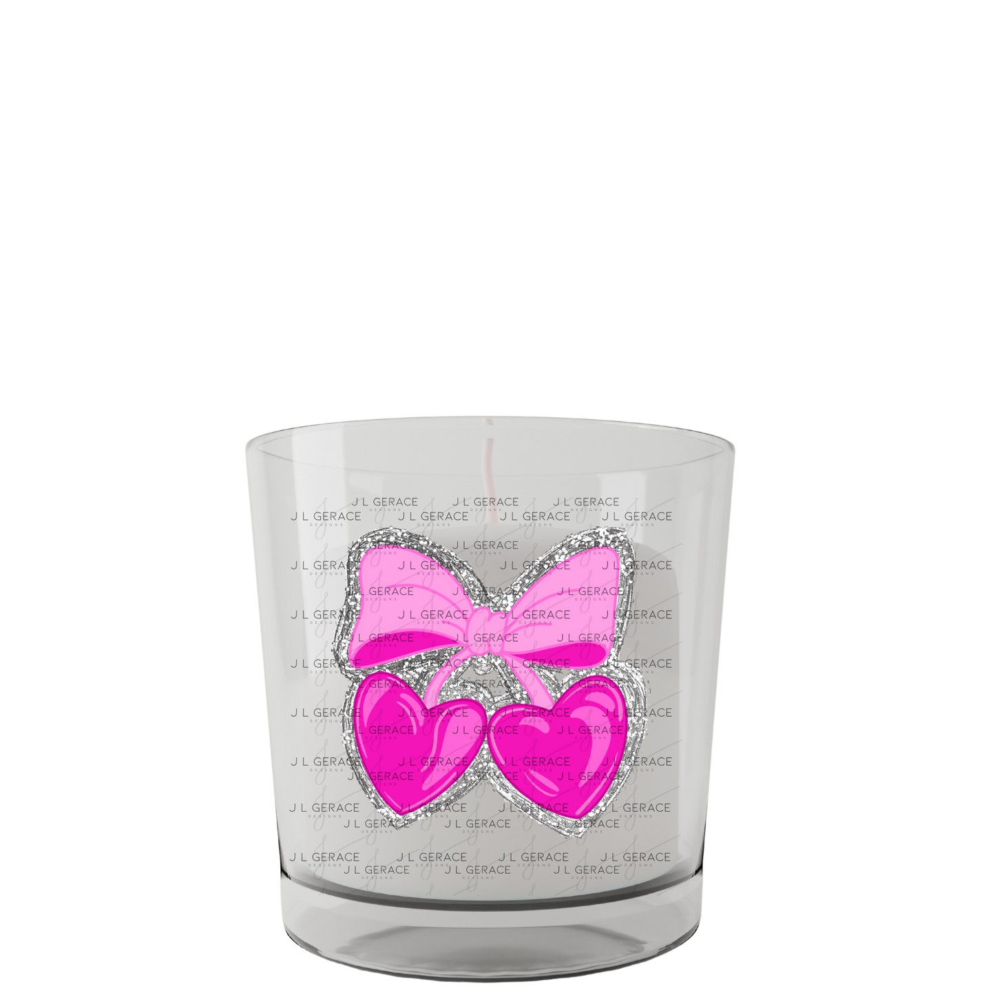 Pink Heart Cherries PNG with Bow and Silver Chunky Glitter Background Design