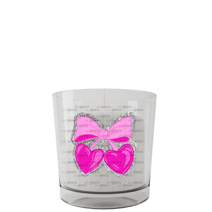 Pink Heart Cherries PNG with Bow and Silver Chunky Glitter Background Design