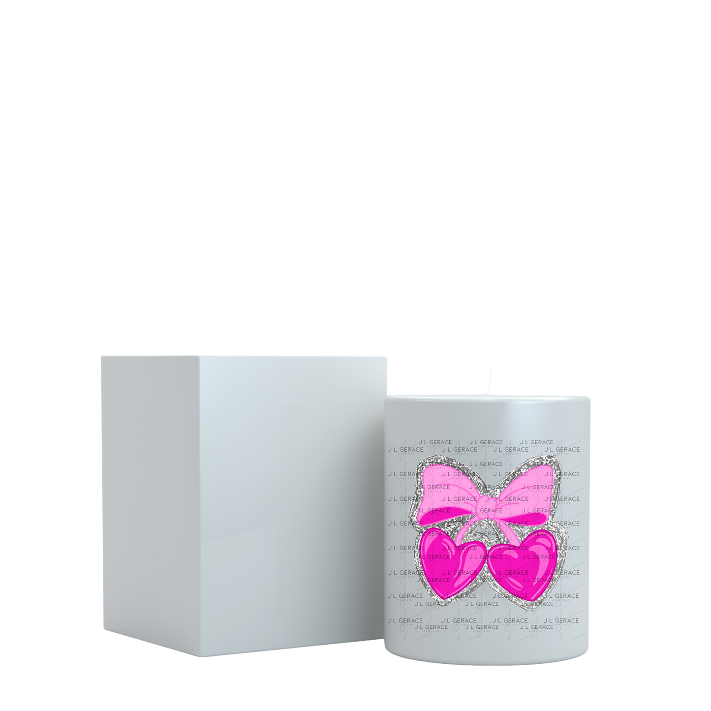 Pink Heart Cherries PNG with Bow and Silver Chunky Glitter Background Design