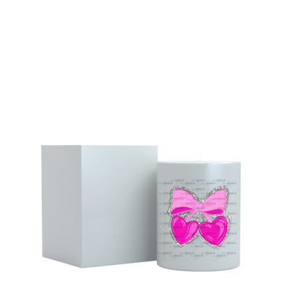 Pink Heart Cherries PNG with Bow and Silver Chunky Glitter Background Design
