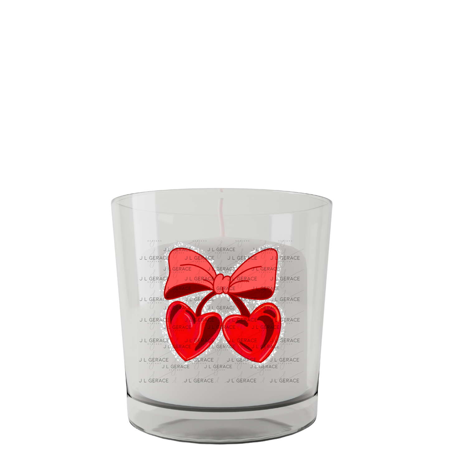 Red Heart Cherries PNG with Bow String Glitter Outline Design