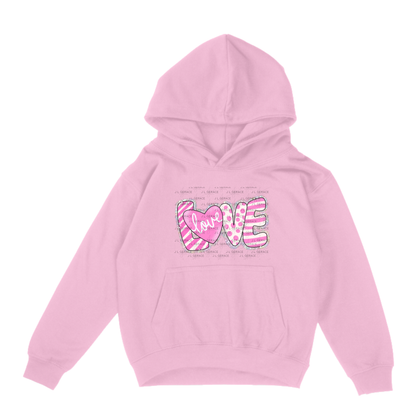Glitter Outline Love Word PNG with Heart – Pink Mixed Pattern Design