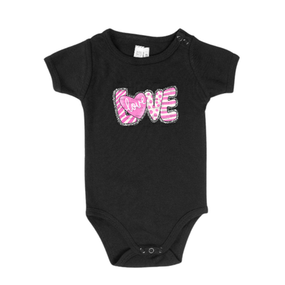 Pink Love Word PNG with Heart – Polka Dot and Stripe Mixed Pattern Design