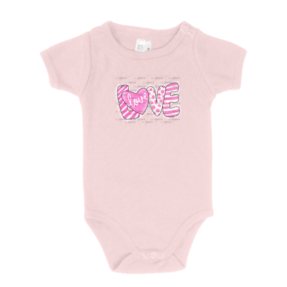 Pink Love Word PNG with Heart – Polka Dot and Stripe Mixed Pattern Design