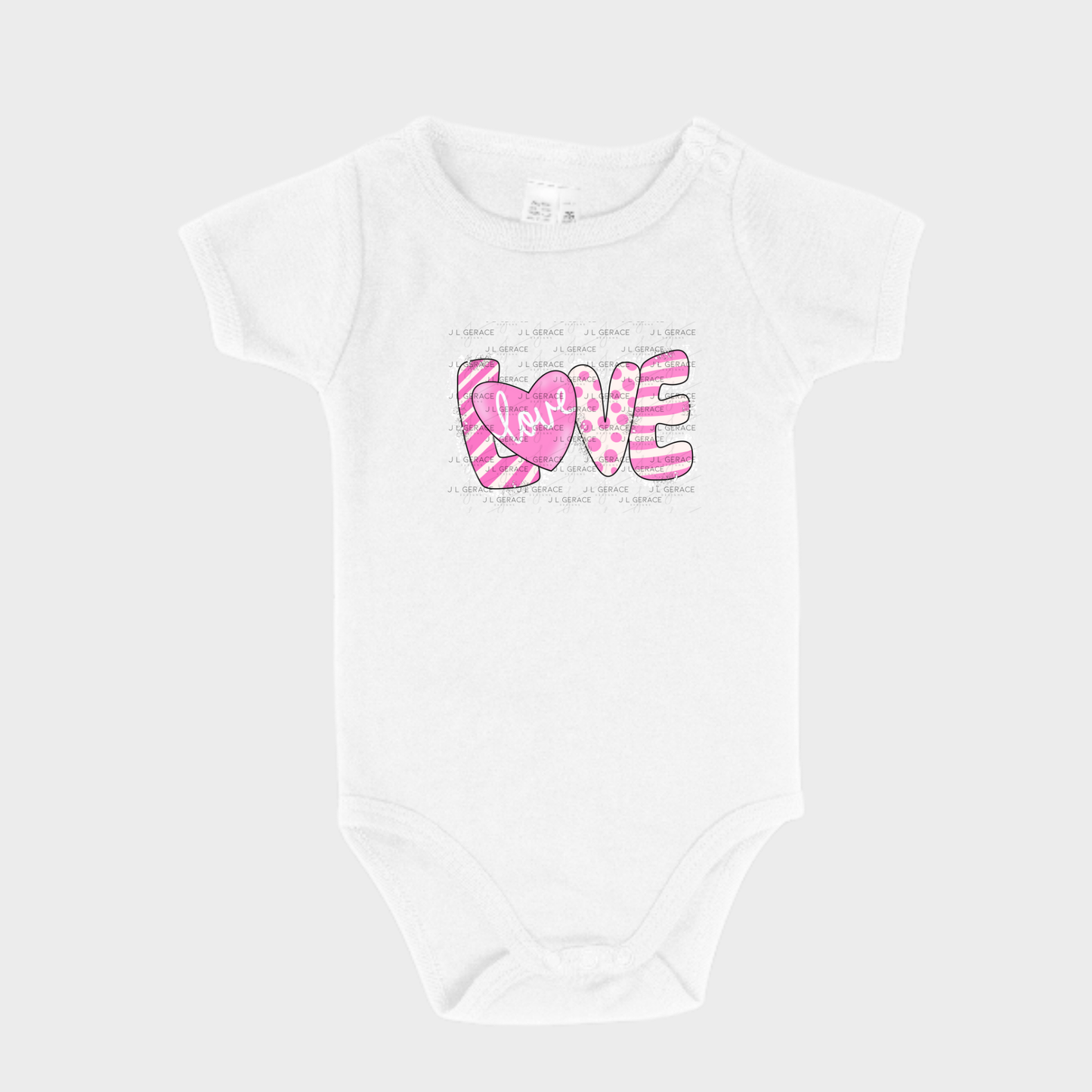 Pink Love Word PNG with Heart – Polka Dot and Stripe Mixed Pattern Design