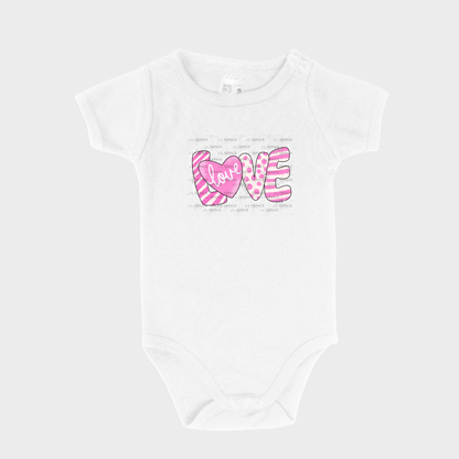 Pink Love Word PNG with Heart – Polka Dot and Stripe Mixed Pattern Design