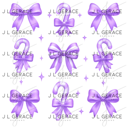 Candy Cane & Bow PNG Clipart Set – Glossy Christmas Elements