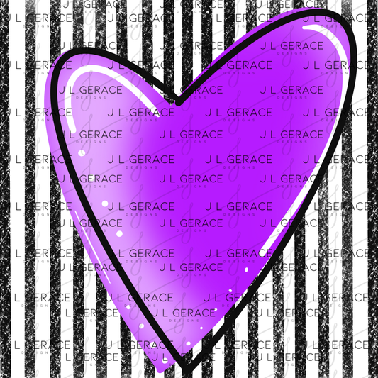 Purple Gradient Heart with Black and White Pinstripes Clipart PNG