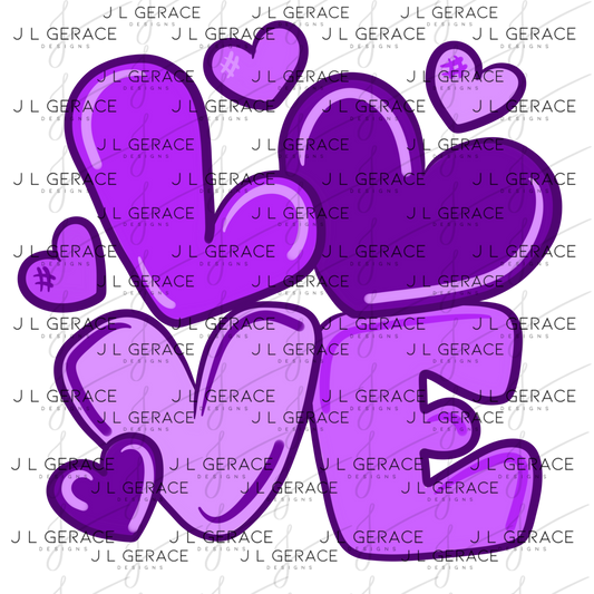 Purple Love Bubble Letter PNG – Glossy Design