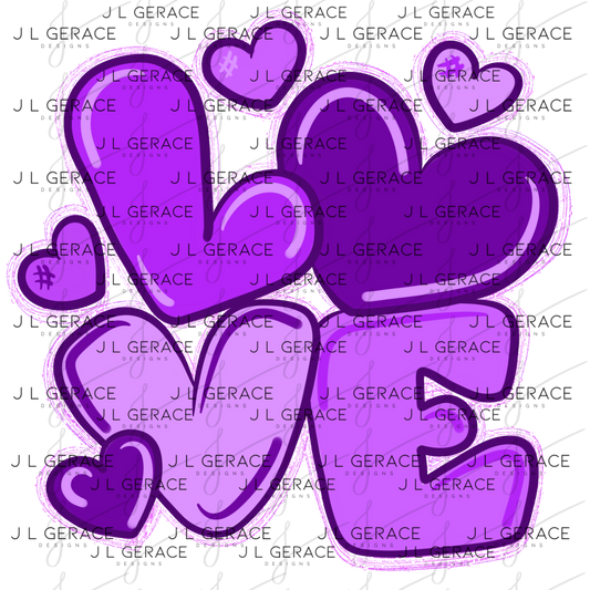 Purple Love Bubble Letter PNG with String Glitter Outline