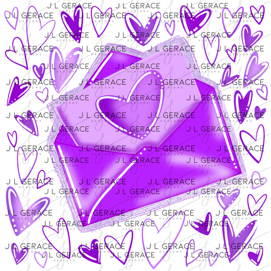 Purple Love Letter PNG with Glitter Outline and Heart Design