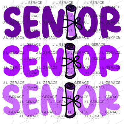 Senior PNG – Purple Diploma Graduation Lettering Design