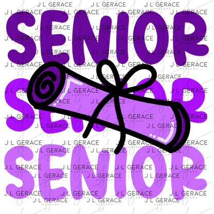 Senior PNG – Purple Diploma Graduation Lettering Design