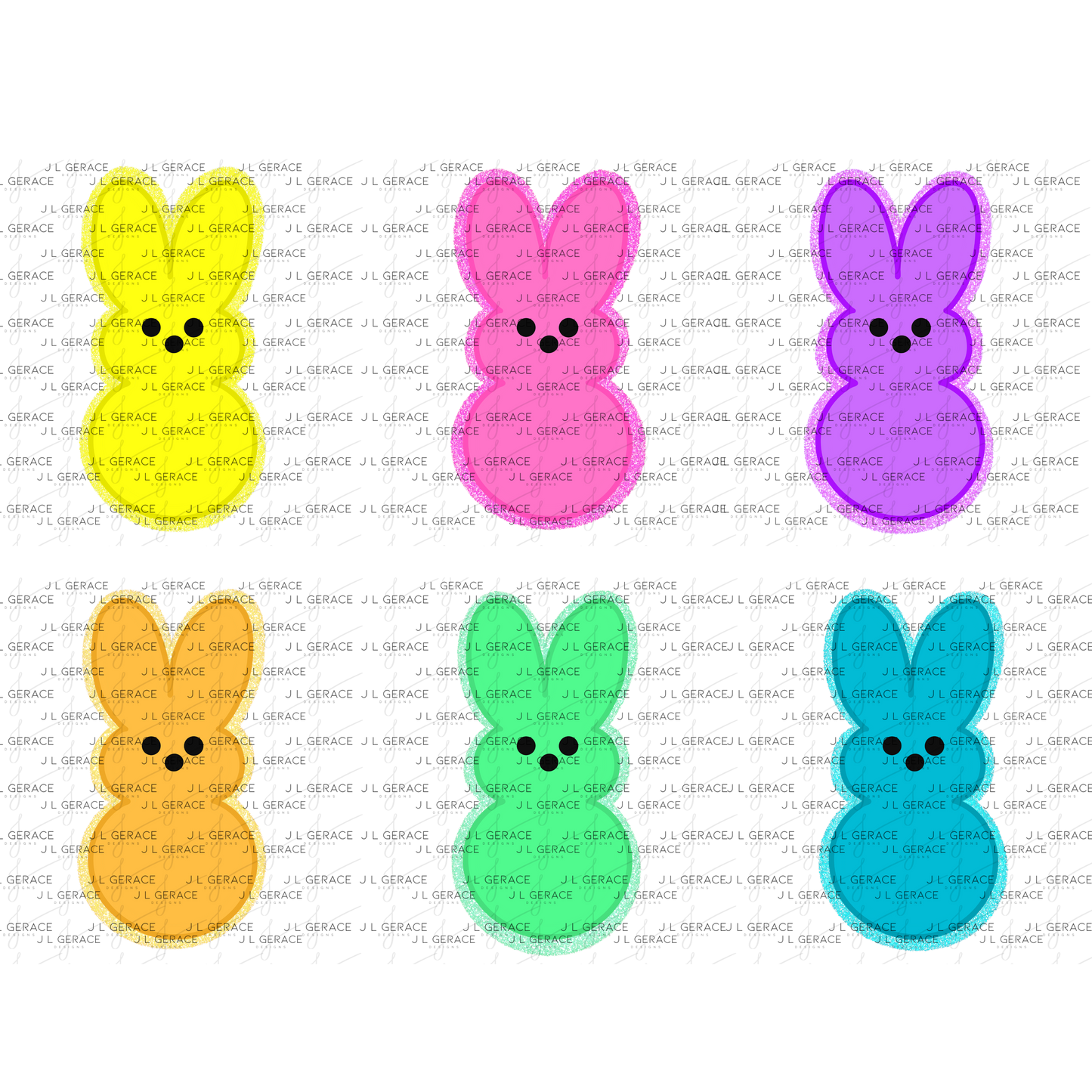 BUNDLE - 6 Colors - Easter Peep Bunny Glitter Outline Bundle Clipart Sublimation PNG Images
