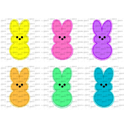 BUNDLE - 6 Colors - Easter Peep Bunny Glitter Outline Bundle Clipart Sublimation PNG Images
