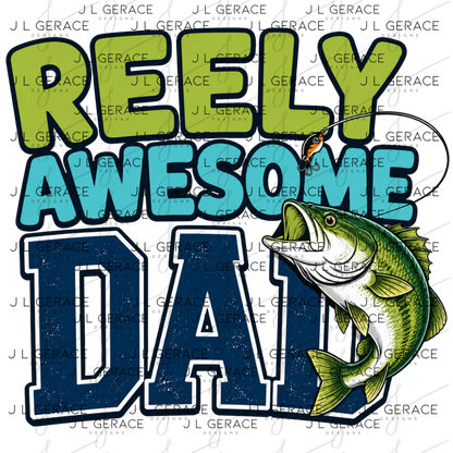 Reely Awesome Dad PNG – Bass Fishing Sublimation Design