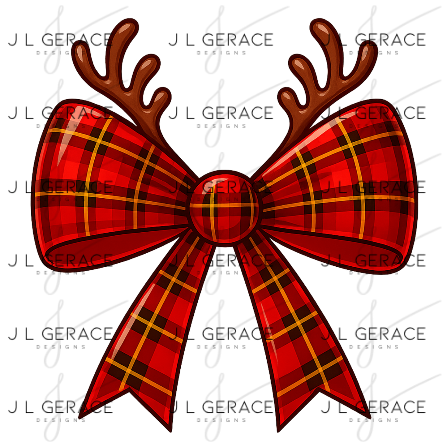 Reindeer Plaid Christmas Bow PNG Clipart – Glossy Holiday Ribbon Design