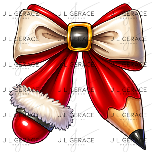 Santa Pencil Bow PNG – Christmas Teacher Clipart