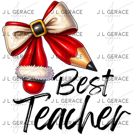 Santa Pencil Bow PNG – Christmas Teacher Clipart