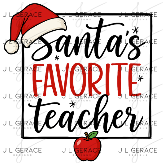 Santa’s Favorite Teacher PNG – Red & Black Christmas Teacher Clipart