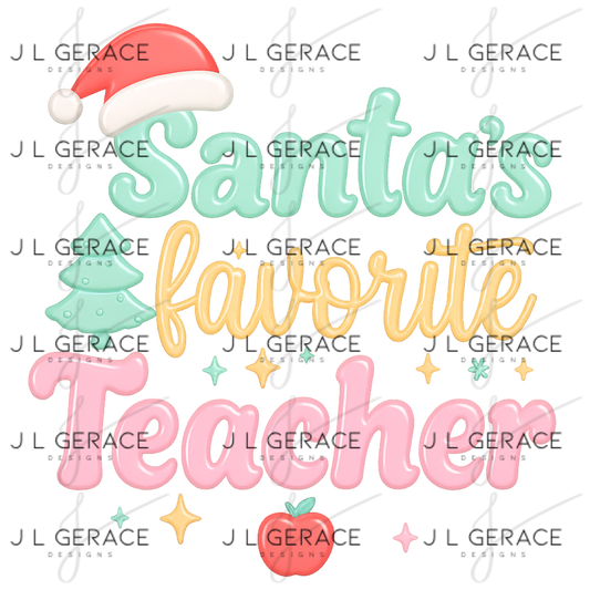 Santa’s Favorite Teacher PNG – Pastel Christmas Teacher Clipart