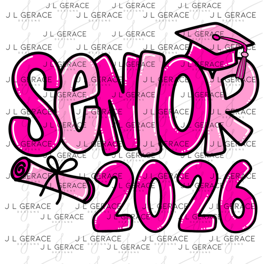 Senior 2026 PNG – Hot Pink Graduation Cap and Diploma Design