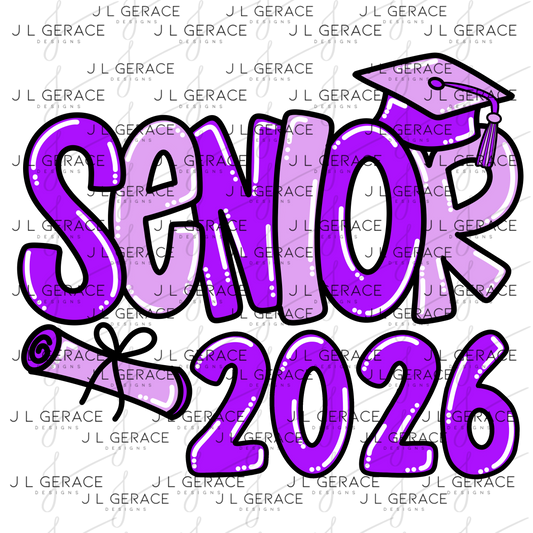 Senior 2026 PNG – Purple Graduation Cap and Diploma Design