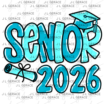 Senior 2026 PNG – Turquoise Graduation Cap and Diploma Design