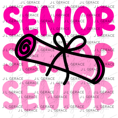 Senior PNG – Pink Diploma Graduation Lettering Design
