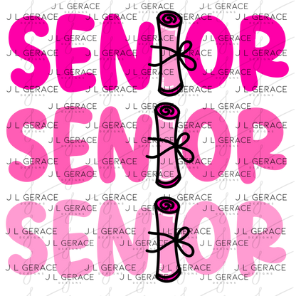 Senior PNG – Pink Diploma Graduation Lettering Design
