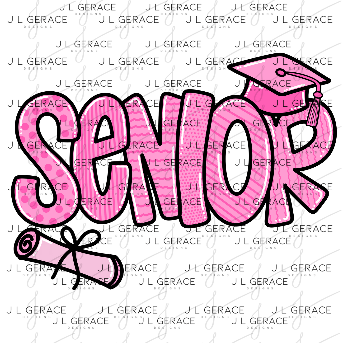 Senior PNG – Pink Pattern Graduation Sublimation Design