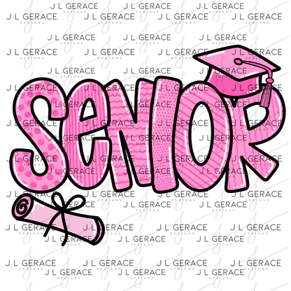 Senior PNG – Pink Pattern Graduation Sublimation Design