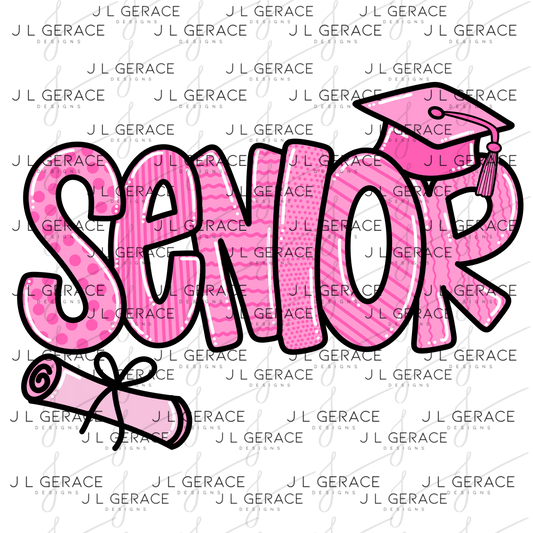 Senior PNG – Pink Pattern Graduation Sublimation Design