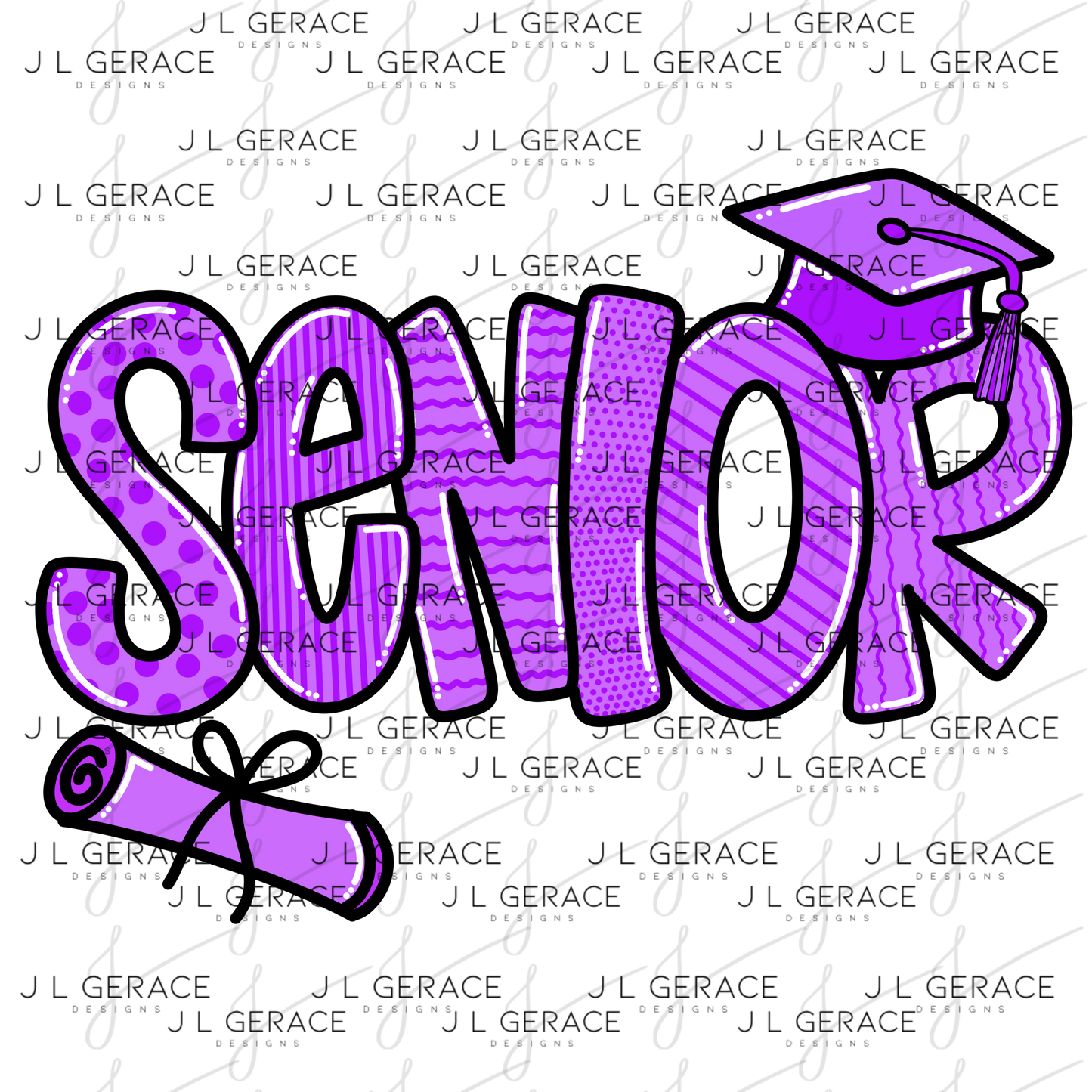 Senior PNG – Purple Pattern Graduation Sublimation Design